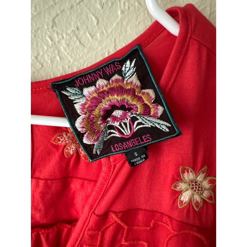 Johnny Was Embroidered Short Sleeve Cotton Dress in Red Size S - Picture 3 of 9